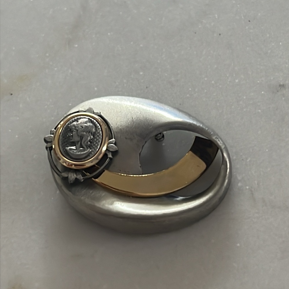 Mini Cameo Style Silhouette Vintage Brooch Silver and Gold Toned